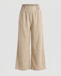 Sandrine Linen Trousers with Elastic Waist and Pleated in Apricot