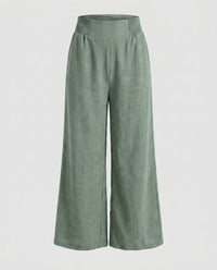 Sandrine Linen Trousers with Elastic Waist and Pleated in Bohnengrün