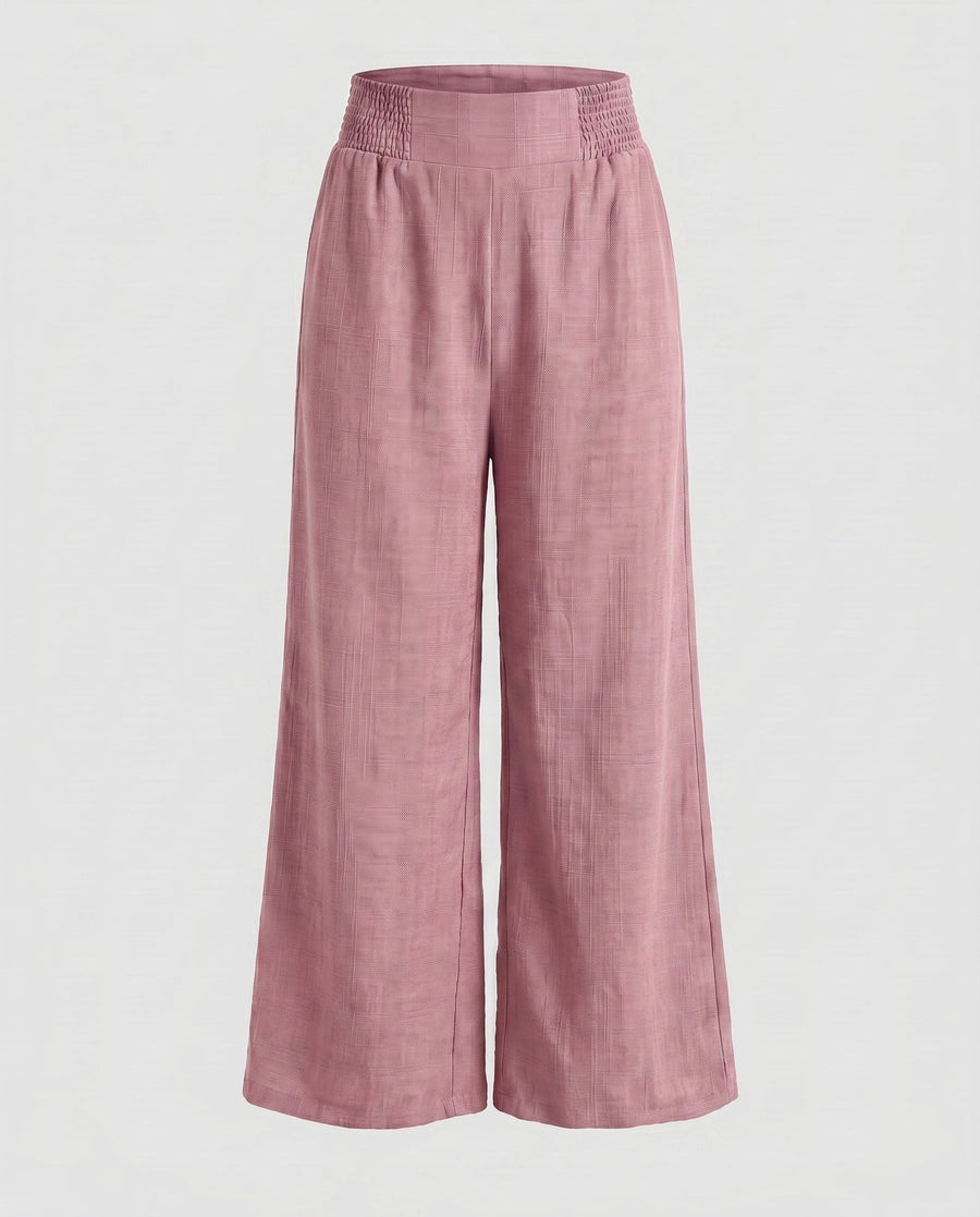 Sandrine Linen Trousers with Elastic Waist and Pleated in Pink