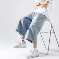 Santa Monica Baggy Jean Shorts in Light Blue