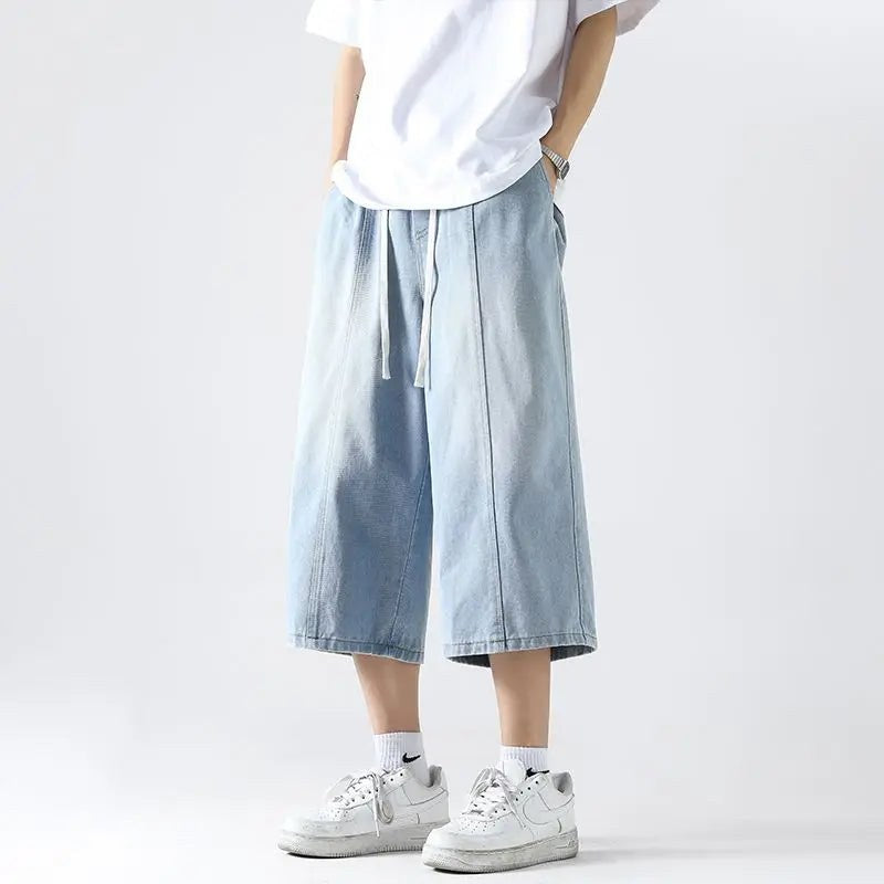Santa Monica Baggy Jean Shorts in Light Blue