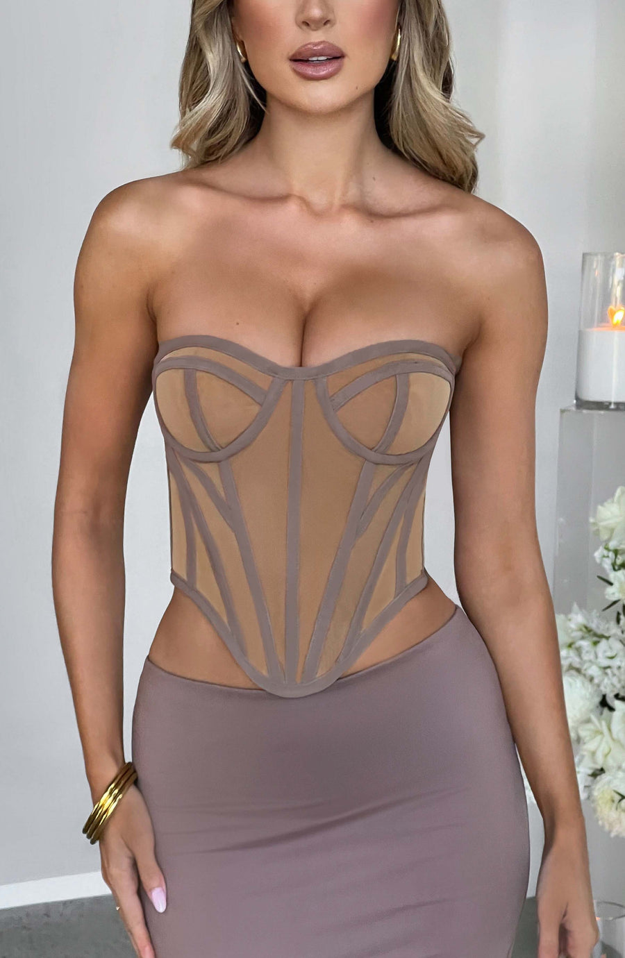 Marcella Corset - Chocolate/Nude