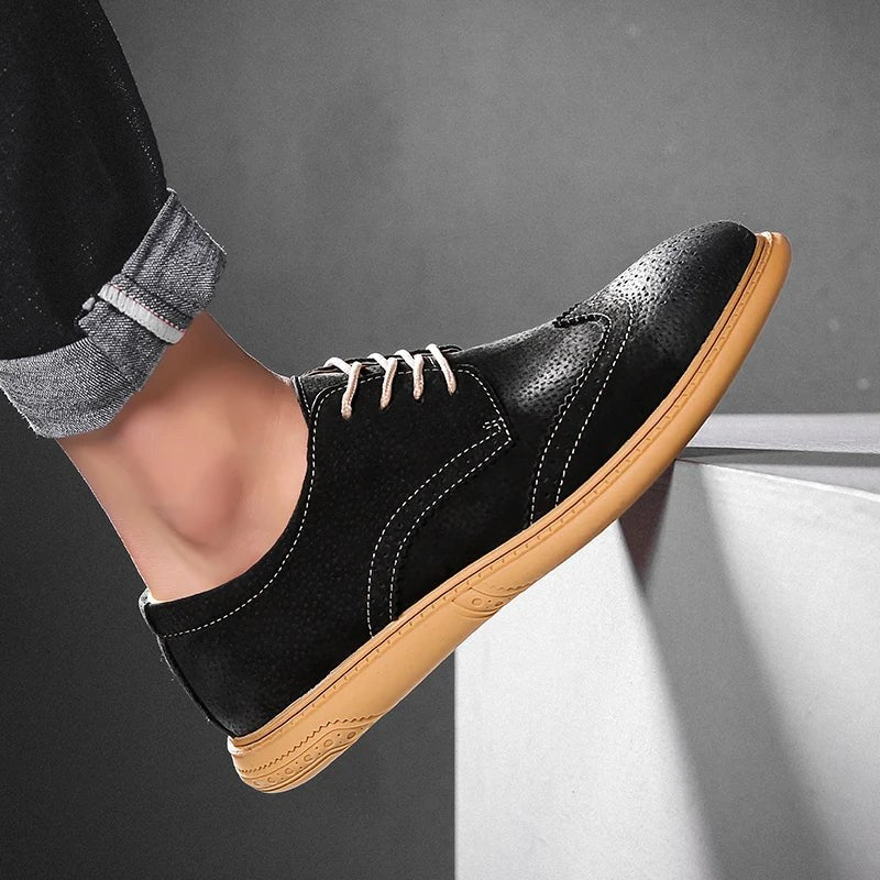 Santorini Suede Wingtip Shoe in Biege