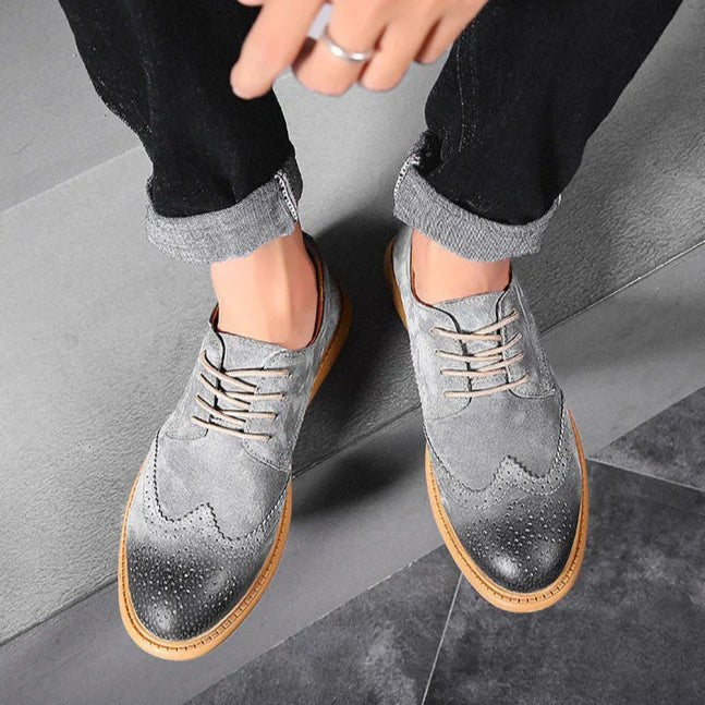 Santorini Suede Wingtip Shoe in Slate Gray
