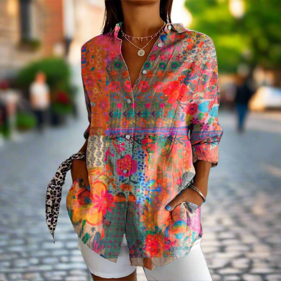 Saoirse Women's Floral Print Long Sleeve Blouse in Red