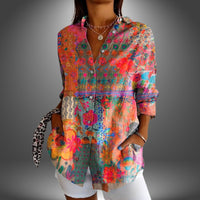 Saoirse Women's Floral Print Long Sleeve Blouse in Red