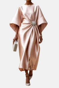 Saoirse Women's Formal Midi Dress with Brooch Detail in Light Pink