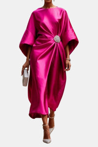 Saoirse Women's Formal Midi Dress with Brooch Detail in Rose Red