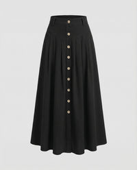 Sarai Boho Skirt with Button Front and Side Pockets in Black