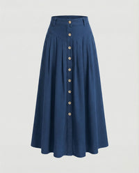 Sarai Boho Skirt with Button Front and Side Pockets in Blue