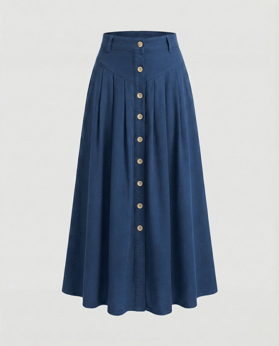 Sarai Boho Skirt with Button Front and Side Pockets in Blue