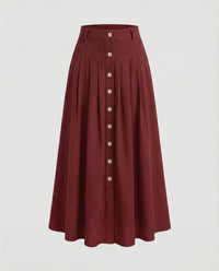 Sarai Boho Skirt with Button Front and Side Pockets in Burgundy