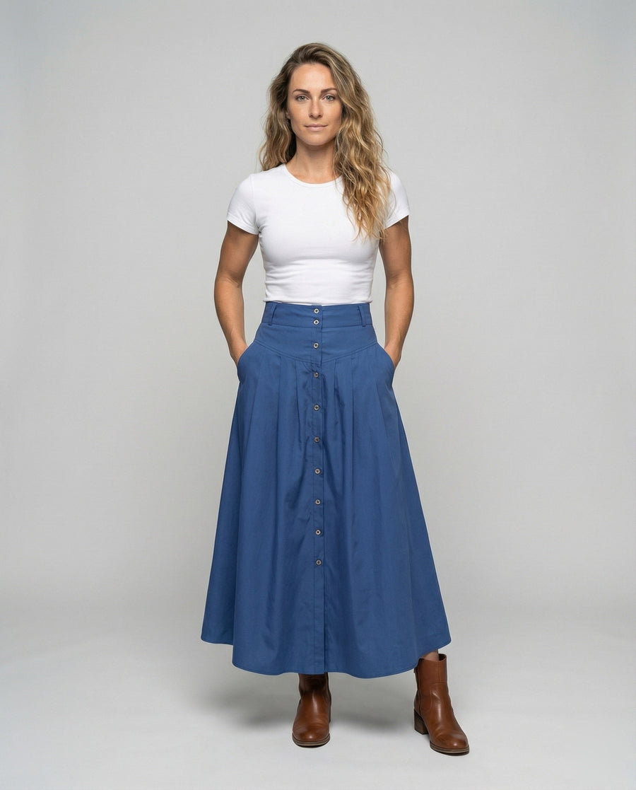 Sarai Boho Skirt with Button Front and Side Pockets