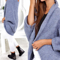 Sarai Elegant Knit Poncho in Blue