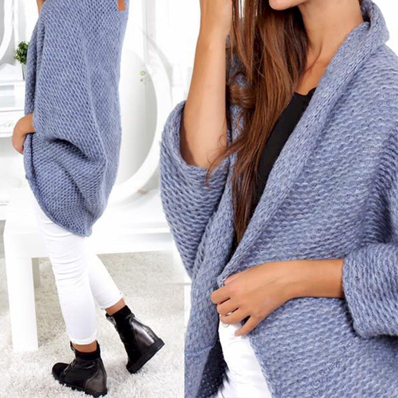 Sarai Elegant Knit Poncho in Blue