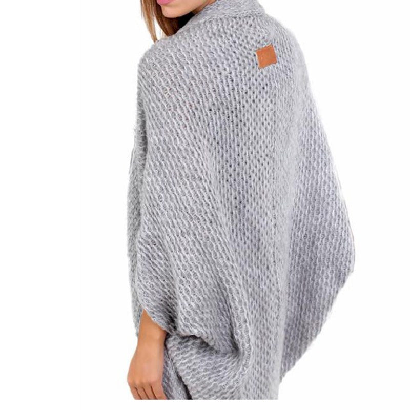 Sarai Elegant Knit Poncho in Light Grey