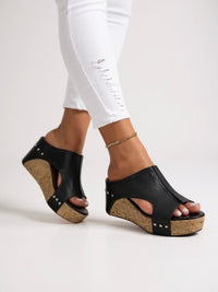 Sasha Wedge Slide Sandals in Black