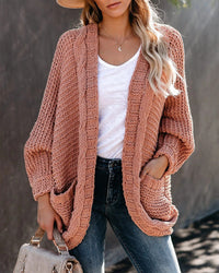 Saskia Casual Knit Cardigan with Pockets in Red