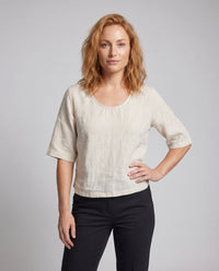 Saskia Casual Linen Top with Crew Neck