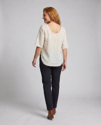 Saskia Casual Linen Top with Crew Neck