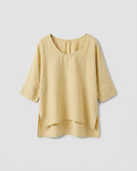 Saskia Casual Linen Top with Crew Neck in Light Yellow