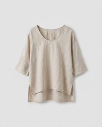Saskia Casual Linen Top with Crew Neck in Rauchweiß