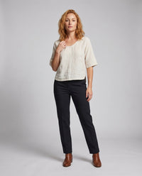 Saskia Casual Linen Top with Crew Neck