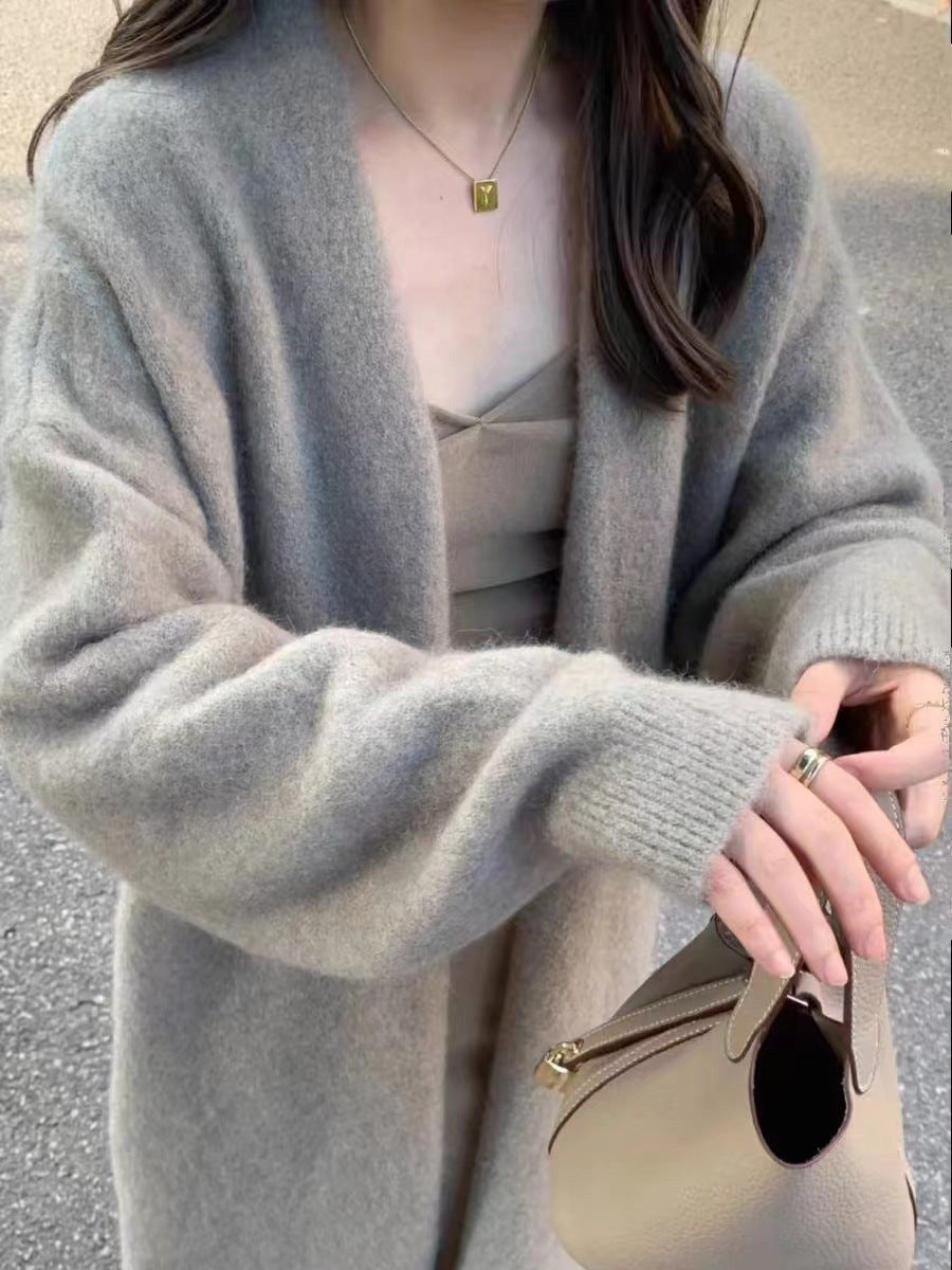 Saskia Knit Cardigan with Puff Sleeve and Oversized in Blue Grey