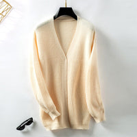 Saskia Relaxed Knit Cardigan with V-Neck in Apricot