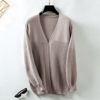 Saskia Relaxed Knit Cardigan with V-Neck in Khaki