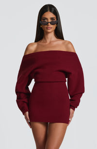 Sabrina Mini Dress – Burgundy