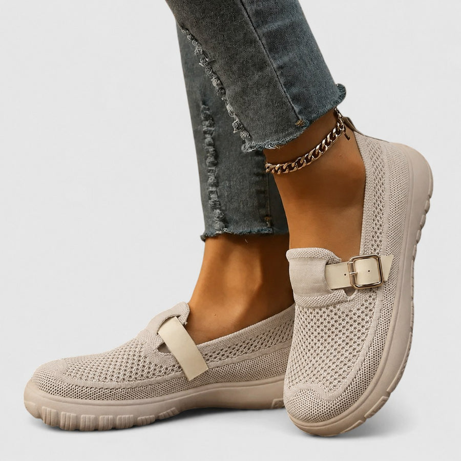 Scout Women's Knit Slip-On Loafers Buckle Strap Casual in Beige