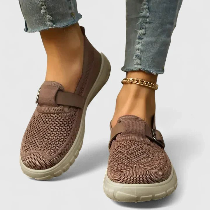 Scout Women's Knit Slip-On Loafers Buckle Strap Casual in Brown