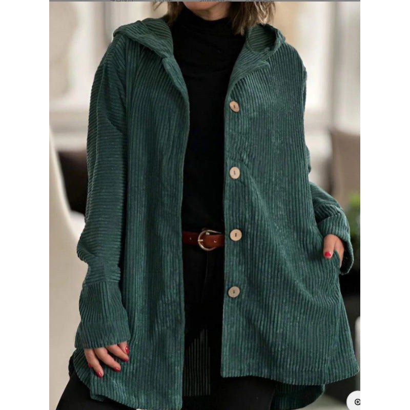 Selene Corduroy Jacket with Hood in Green