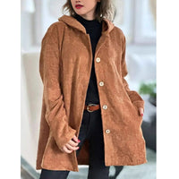 Selene Corduroy Jacket with Hood in Light Brown