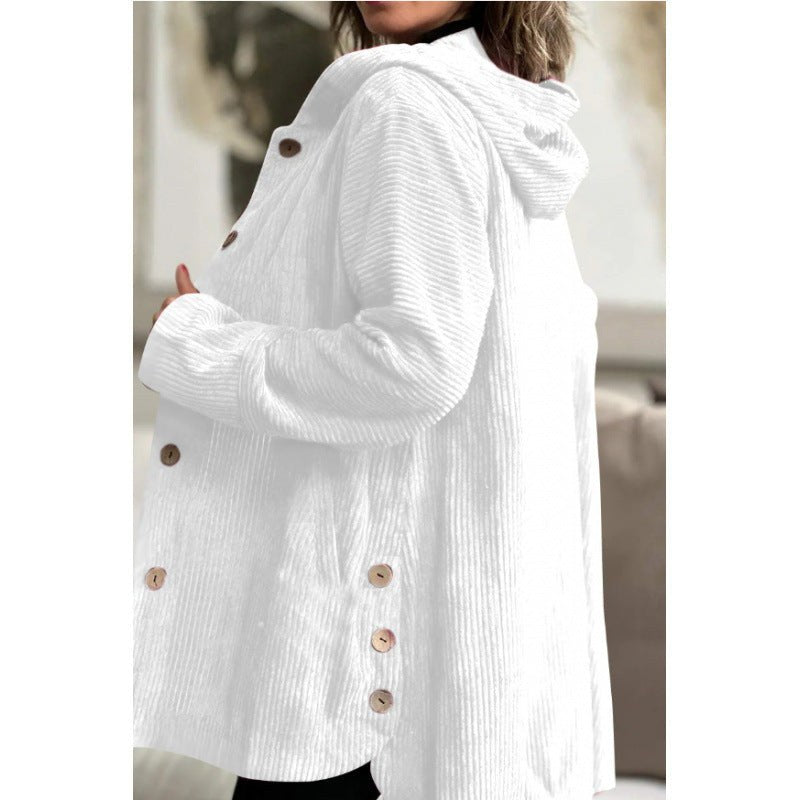 Selene Corduroy Jacket with Hood in White