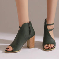 Selene Heeled Leather Sandals in Emerald