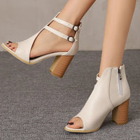 Selene Heeled Leather Sandals in Pearl