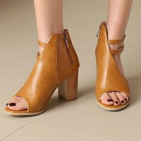 Selene Heeled Leather Sandals in Sienna Brown