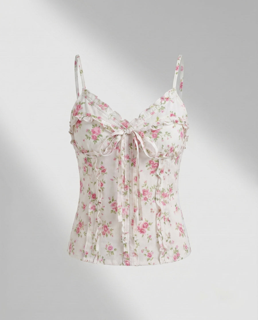 Selene Linen Set with Ruffles and Fitted in Multicolour