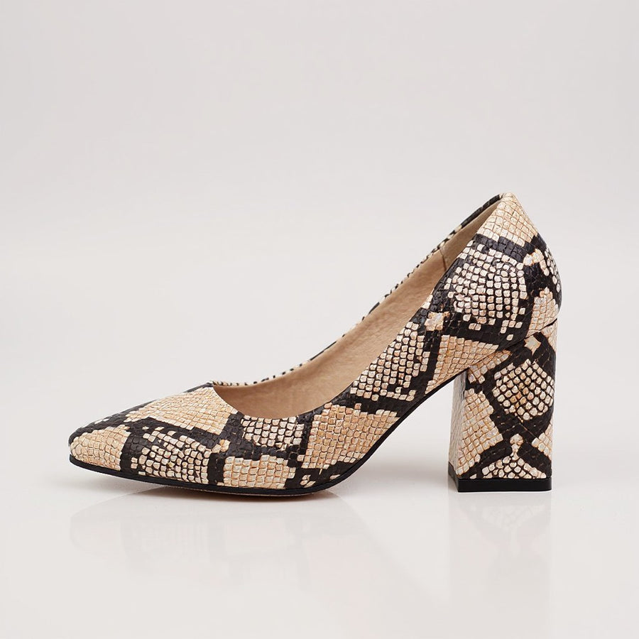 Selene Snake-Embossed Pumps in Beige