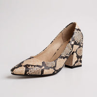 Selene Snake-Embossed Pumps in Beige