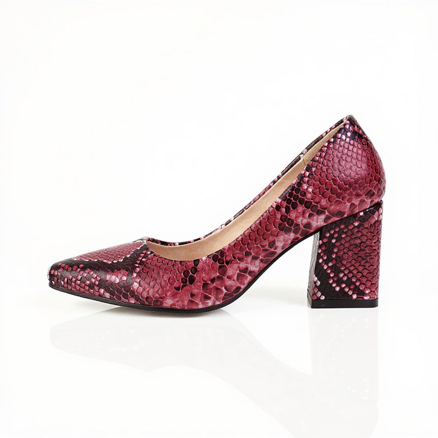 Selene Snake-Embossed Pumps in Crimson