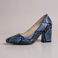 Selene Snake-Embossed Pumps in Inidgo Blue