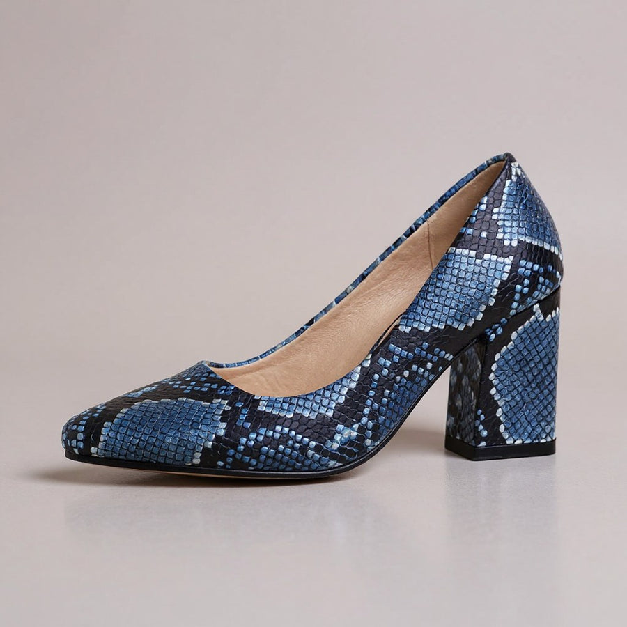 Selene Snake-Embossed Pumps in Inidgo Blue