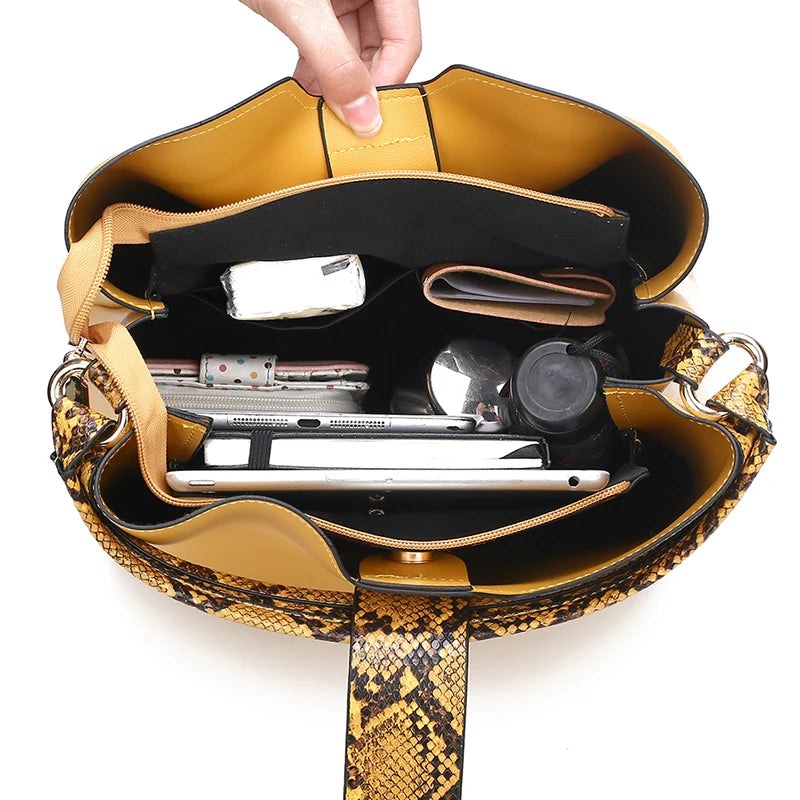 Selene Snake-Embossed Shoulder Bag in Canary Yellow