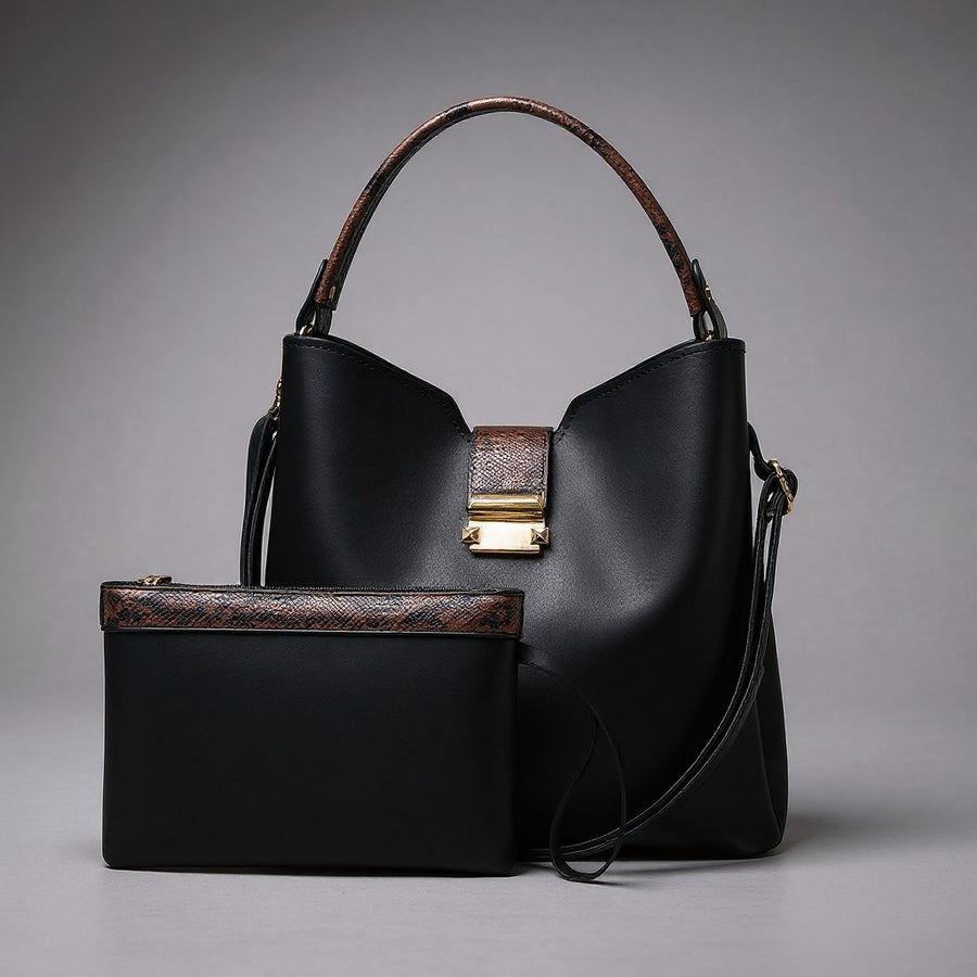 Selene Snake-Embossed Shoulder Bag in Charcoal