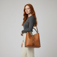 Selene Snake-Embossed Shoulder Bag in Sienna Brown
