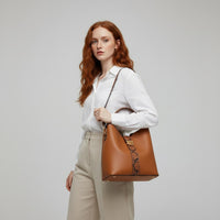 Selene Snake-Embossed Shoulder Bag in Sienna Brown