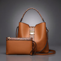 Selene Snake-Embossed Shoulder Bag in Sienna Brown